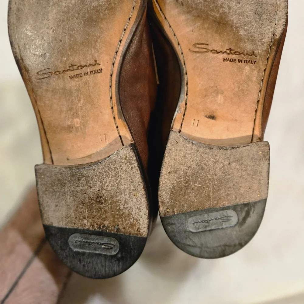 Santoni Loafers Size 11 Mens Brown Leather Penny Loafers Luxury Designer Italy